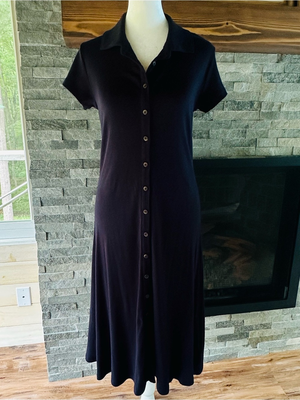 Elie Tahari Navy Blue Short Sleeve Polo Dress Womens S Pima Cotton Modal Classic